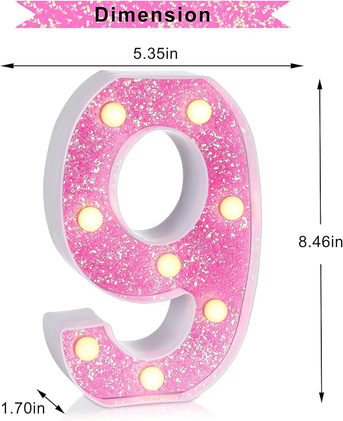 Foaky Pink Light up Letters,Pink Party Decorations,Girls Room Decor,Glitter Marquee Numbers,Alphabet Letter Sign for Night Light Birthday Party Girls Gifts, Home Bar Decoration (9)-NeatNest