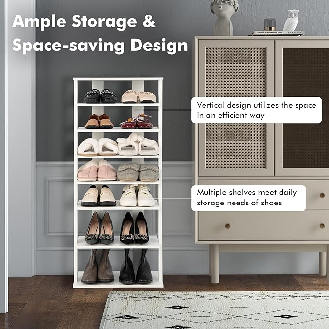 COSTWAY 7 Tiers Shoe Rack, Double Rows Vertical Tall Narrow Patented Shoe Organizer, Free Standing Shoe Rack for Small Space, Entryway, Closet, Living Room, Bedroom (White)-NeatNest