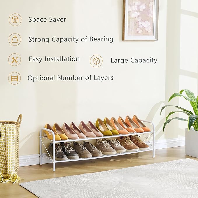 Hoctieon 2 Tier Shoe Rack for Closet, Durable Mesh Style Shoe Rack, Entryway Shoe Shelf, Shoe Storage Organizer for Hallway, Bedroom, Living Room, Wardrobe, White-NeatNest