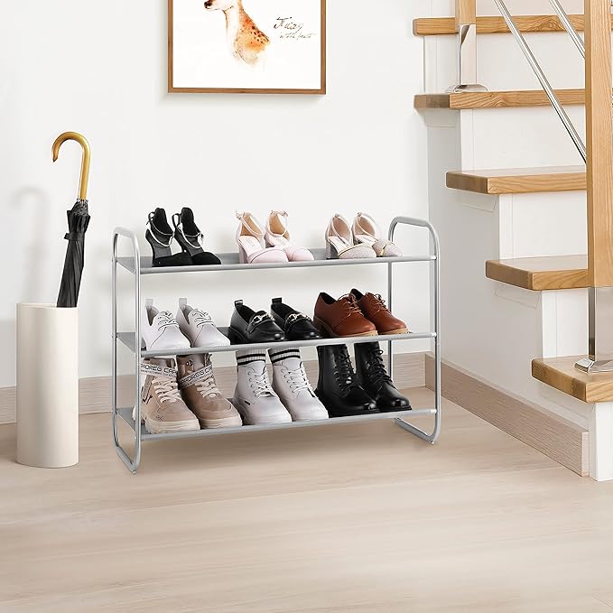 MAX Houser 3-Tier Shoe Rack, Fabric Shoe Shelf for Closet Bedroom Entryway (Light Gray)-NeatNest
