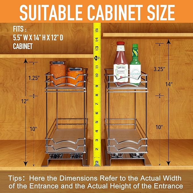 BBV Spice Rack Organizer, Double layer Seasoning Organizer for Cabinet Countertop, Kitchen, Pantry, Sliding Metal Chrome Spice Organization (5 inch)-NeatNest