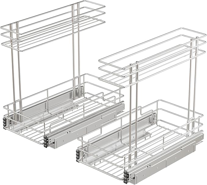 Under Sink Organizer 9"W X17"D, Pull Out Cabinet Organizer 2 Tier, Under Sink Slide Out Chrome Plated, Under Kitchen Bathroom Sink Organizer, Pantry Cabinet Closet Organization Rack, 2 Pack-NeatNest