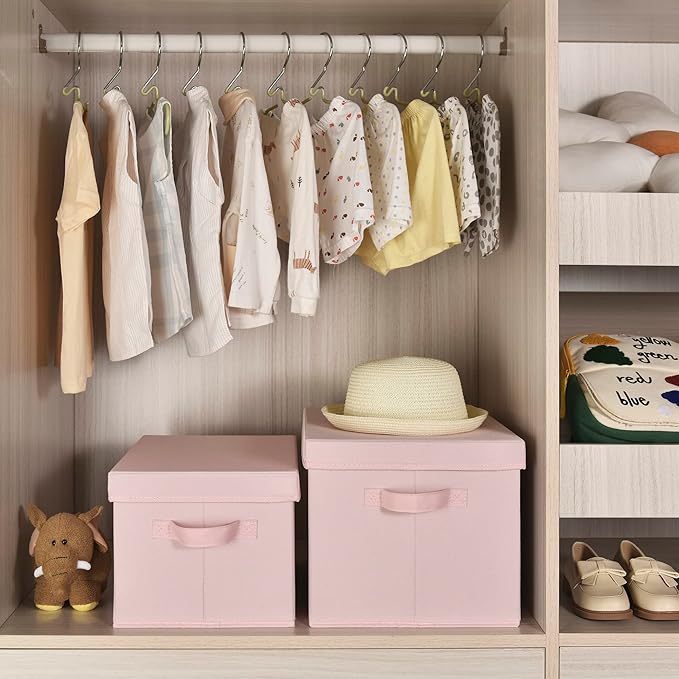 GRANNY SAYS Storage Bins Fabric, Large Storage Bins with Lids, Collapsible Storage Box Closet Shelf, Decorative Storage Baskets for Organizing Bedroom Dorm Nursery, Pink, 3-Pack-NeatNest