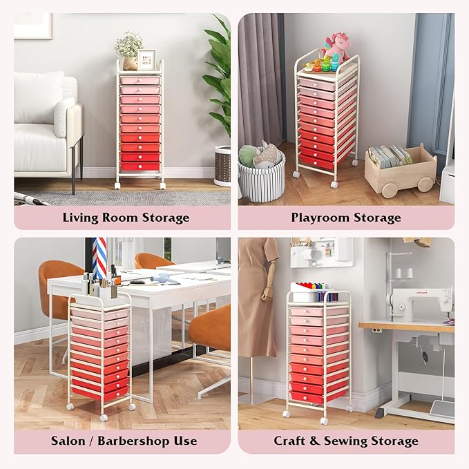 Giantex 10-Drawer Storage Cart w/Universal Wheel, Rolling Cart w/Handle, Home Organizer Storage Unit w/Removable Drawers, Trolley Utility Cart for Kitchen Makeup Living Room Office Play Room