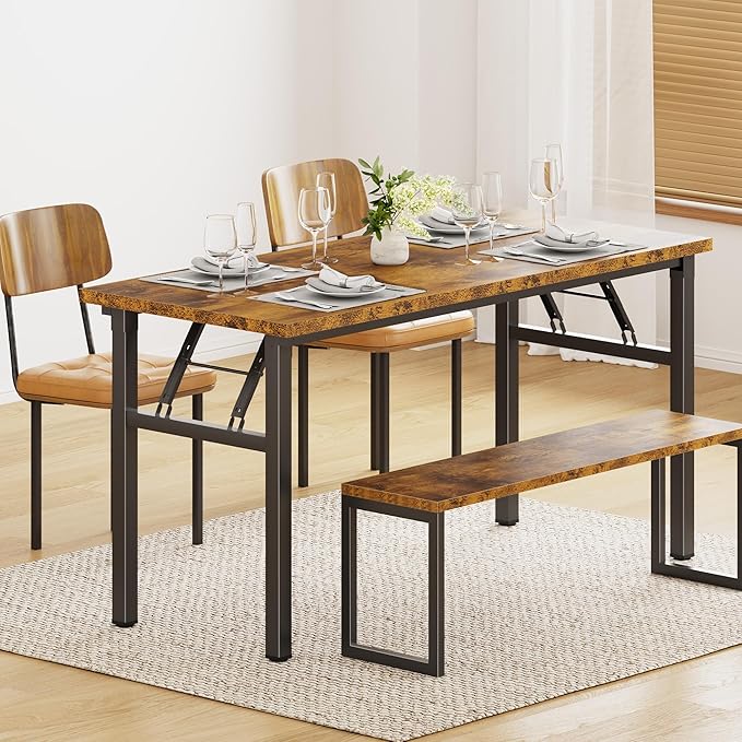 DlandHome Large Computer Desk, Folding Desk, Decent and Steady Home Office Desk/Workstation/Table 54.3inch Retro Black-NeatNest