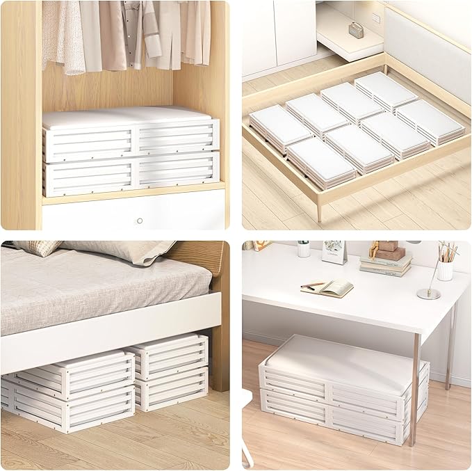 Bamboo Under Bed Storage Containers- Underbed Organizer with Wheels with Large Dust Bag,Sturdy Wood Rolling Under the Bed Shoe Storage Organizer Drawer 2 Packs (White, Long)-NeatNest