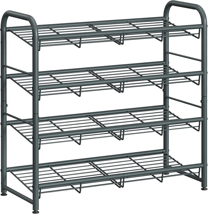SONGMICS Shoe Rack, 4 Tier Shoe Organizer for Closet, Holds up to 16 Pairs of Shoes, Shoe Rack for Front Door Entrance, Metal Shoe Shelf with Adjustable Tilt Angle, for Entryway, Garage, Grey-NeatNest
