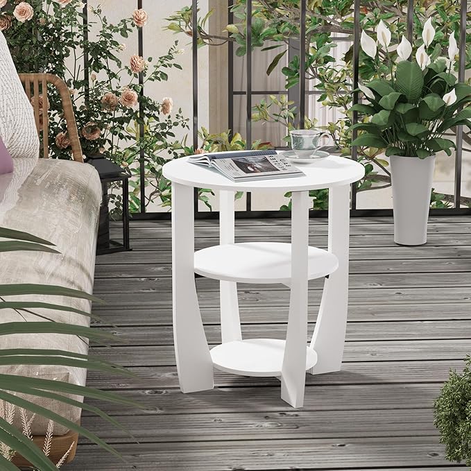 Round End Table with Storage Shelf,3 Tier Modern Side Table, Sofa Recliner Side Table,Accent Coffee Table,Nightstand for Living Room Bedroom for Small Spaces,19.7" D x 21.7" H