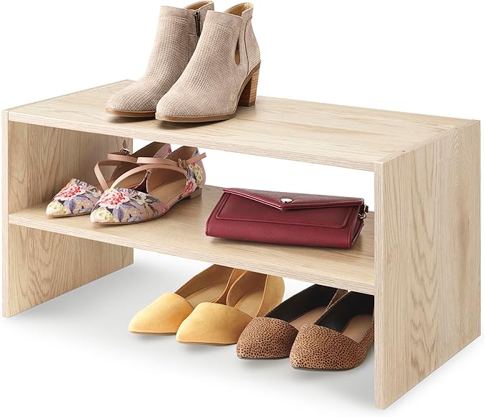 Whitmor Wood Stackable 2-Shelf Shoe Rack, White Oak, 24 inches-NeatNest