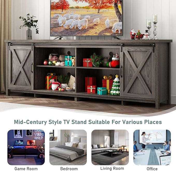 80 Inch Large Farmhouse TV Stands for 90 inch TV w/Adjustable Shelves-NeatNest