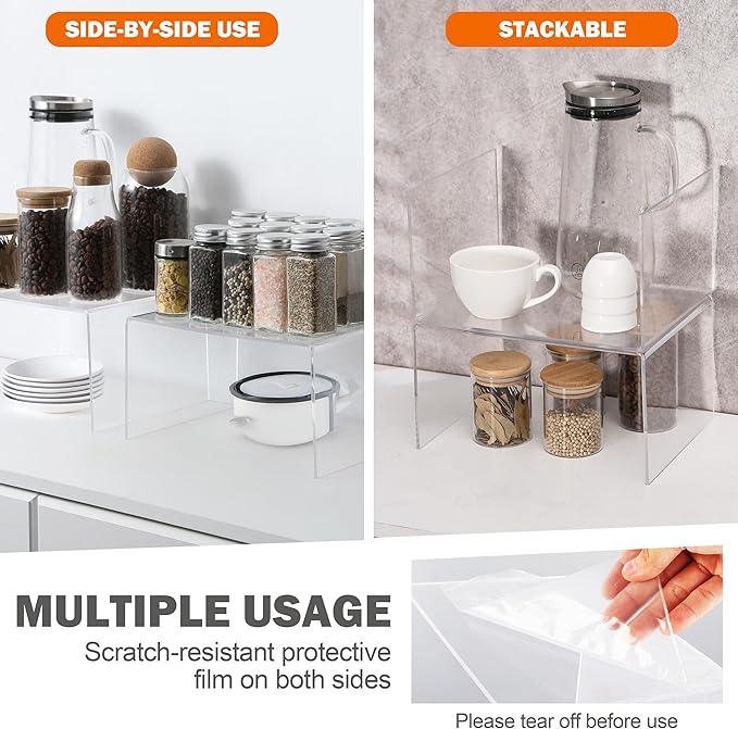 Acrylic Cabinet Organizer, Shelf Organizer, Set of 2 Spice Organization for Cabinet, Spice Rack, Stackable Kitchen Countertop Organizer | Cupboard, Pantry Shelves, and Storage Space Saver-NeatNest
