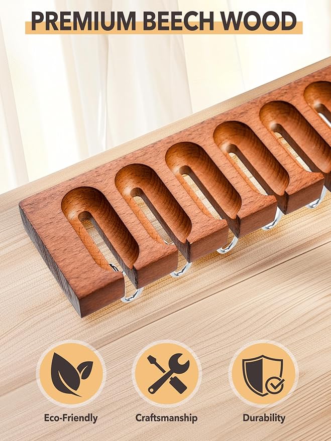 Belt Hanger for Closet, Innovative Design to Prevent Tipping/Alder Wood/ 12 Slots + 10 Hooks, Belt Rack, Versatile Belt Organizer (Brown)-NeatNest