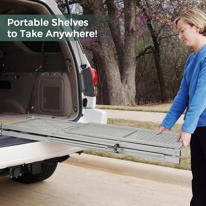 DEANIC 4 Tier Foldable Storage Shelves with Wheels, Large Capacity Shelving Unit, Freestanding Metal Wire Shelf Rack, No Assembly Organizer Rack for Garage Kitchen, Basement, Pantry(Grey Pack of 2)-NeatNest