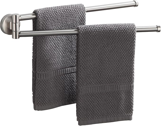 BGL Swivel Towel Bar for Bathroom Brushed Nickel,Swing Out Double Towel Bar 2-Arm Kitchen Wall Mounted Towel Hanger Holder for Bathroom Organizer-NeatNest