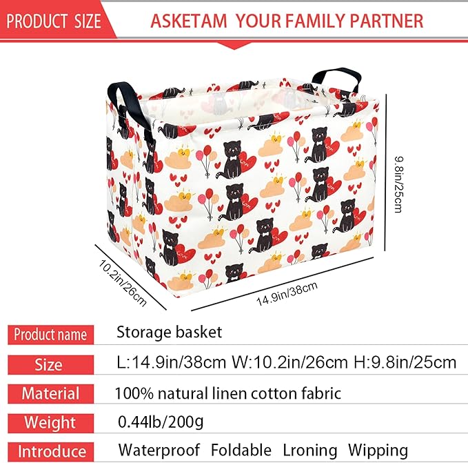 Easter Basket for Gifts Empty Cute Heart Large Gift Basket Decorative Storage Bin for Kid and Baby Room Décor (Cat Balloon Love)-NeatNest