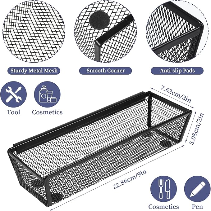 10 Pack Silverware Drawer Organizer 9 x 3 x 2 Inch Mesh Utensil Organizer for Kitchen Drawers with Interlocking Arm for Flatware Knives Spoons Fork Cosmetic Utensil Tabletop Storage Tray