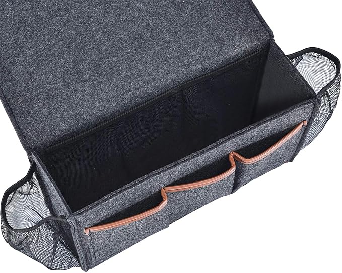 Bedside Caddy, Large Size Storage Organizer with 8 Pockets - Holds Magazines, Remotes, Phone (13.4'' x 18.1'', Dark Grey)-NeatNest
