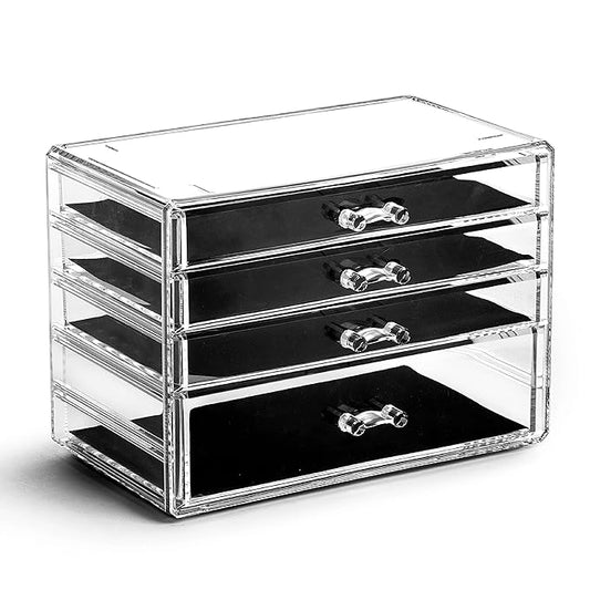 BINO THE MANHATTAN SERIES Acrylic Makeup Drawer Organizer- 4 Drawers | Clear Beauty Organizers and Storage| Cosmetic & Drawer| Home Organization| Jewelry Vanity Accessories-NeatNest