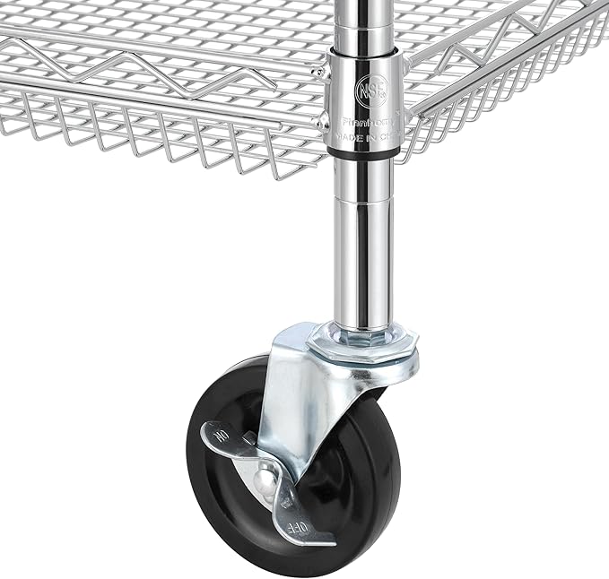 Finnhomy 4 Tier Heavy Duty Commercial Grade Rolling Cart with Handle Bar, Metal Wire Utility Cart with Wheels, Kitchen Service Trolley on Wheels, Shelf Size 18" D x 36" W, NSF, Chrome
