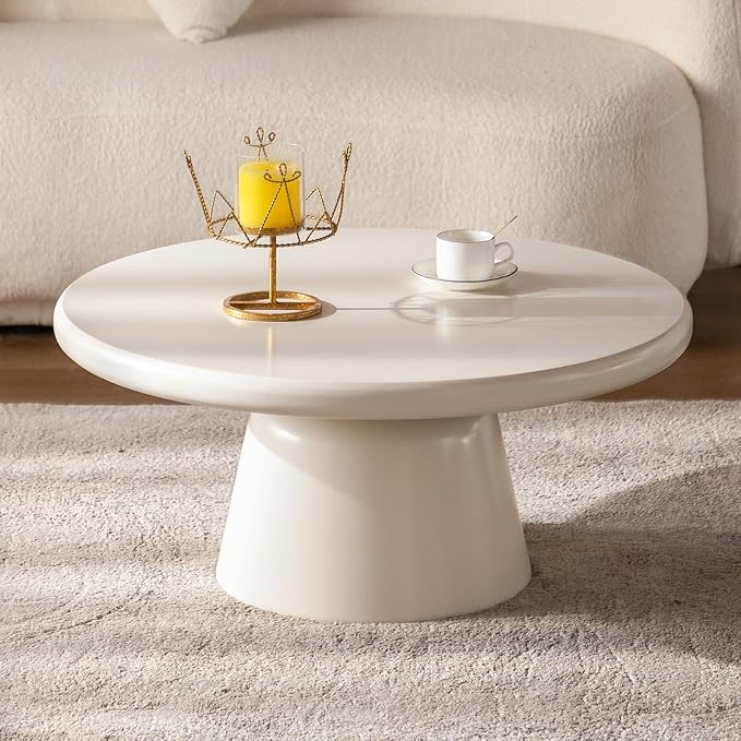 Creamy White Round Coffee Table 31.5" Center Table with Sturdy Pedesta Modern Circular Wood Tea Table for Living Room Bedroom Easy Assembly,Round Table-NeatNest