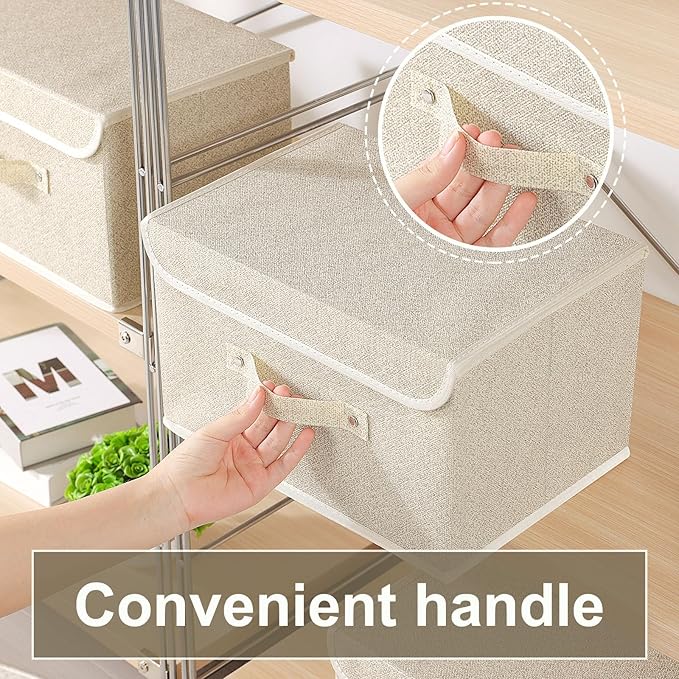 Fabric Storage Bins Cube Organizers with Flip-Top Lid and Handles,Storage Boxes for Organizing Home,Office,and Closet,Grey and Beige,3 Pack 13 X 9.1 X 7.9 in-NeatNest