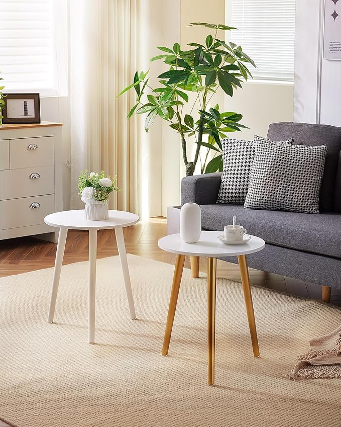 Apicizon Small Round Side Tables End Table Bedroom, White Nightstand Bedside Table for Living Room, Coffee Table with White Wood Legs, 16.5 x 20.5 Inches-NeatNest