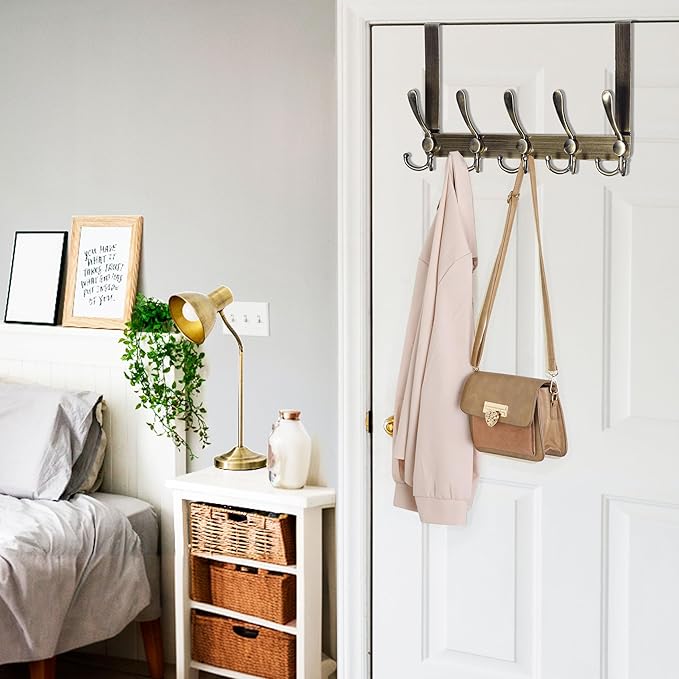 WEBI Over The Door Hooks,Door Hanger,Triple Hooks for Hanging,Over Door Towel Rack,Door Coat Hanger,Over Door Coat Rack for Clothes,Towels,Behind Bathroom,Bronze,2 Packs