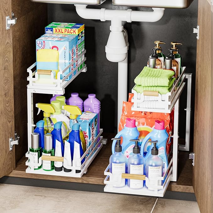Under Sink Organizers and Storage, 2 Tier Slide Out Under Sink Organizers And Storage (1 Pack-white)-NeatNest