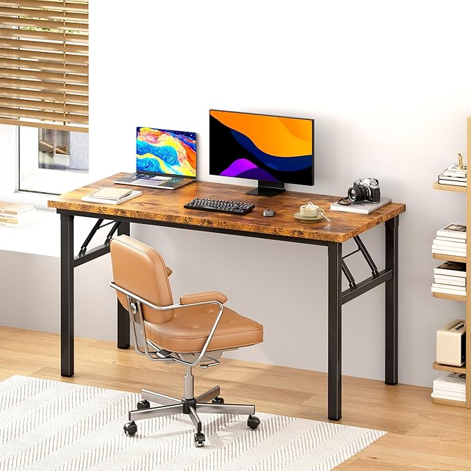 DlandHome Folding Table Computer Desk Workstation Table Conference Table Home Office Desk, Fully Assembled (47 Inches, Retro)-NeatNest
