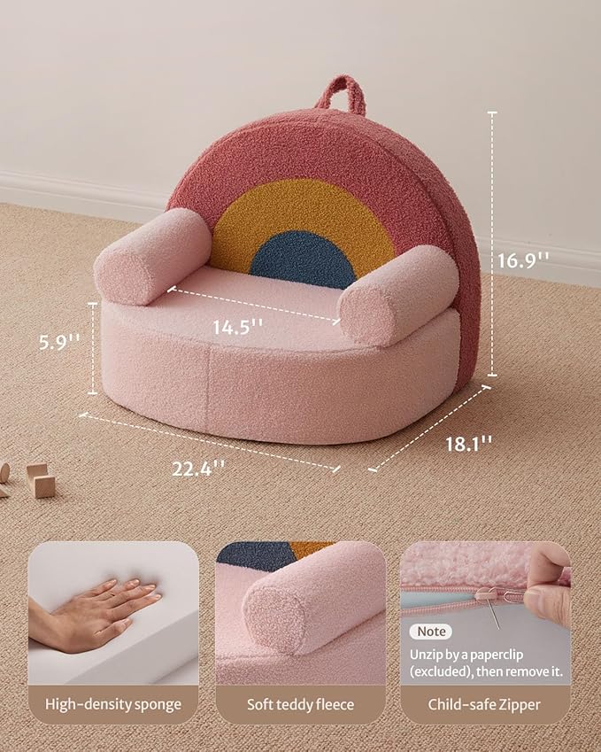 Blissful Diary Toddler Chair Comfy, Foam Kids Chair with Soft Teddy Plush, Toddler Reading Chair with Cute Arclet Designs- Blush Pink-NeatNest