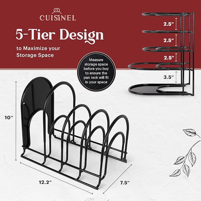 Cuisinel Pots and Pans Organizers - 2-Pack of Silicone-Coated Non-Slip 12" Heavy Duty Skillet Rack - Kitchen Organization Storage - Holds Cookie Sheets, Cutting Boards, Cast Iron Cookware, Dish Stand-NeatNest
