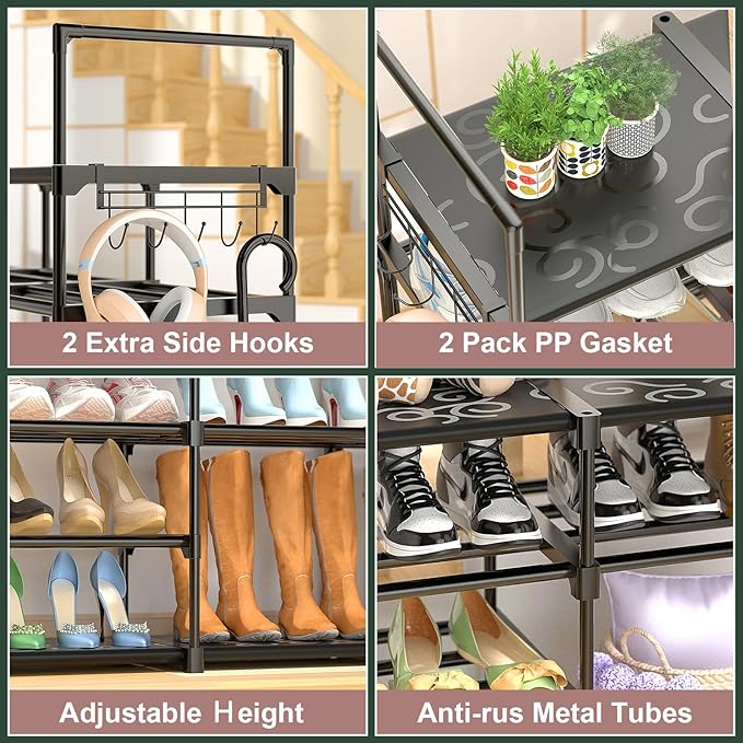 Kottwca 4 Row 10 Tier Large Shoe Rack Organizer for Closet Entryway, 72-80 Pair Shoe Boot Storage Rack, Metal Shoe Shelf Big Vertical Stackable Shoe Stand for Bedroom Corner-NeatNest