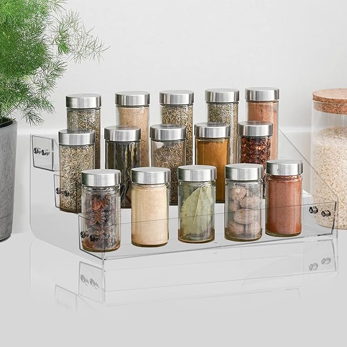 Acrylic Spice Rack, Tiered Spice Rack Shelf Seasoning Organizer for Countertop, Cabinet, Pantry, Kitchen Storage - 3 Tier-NeatNest