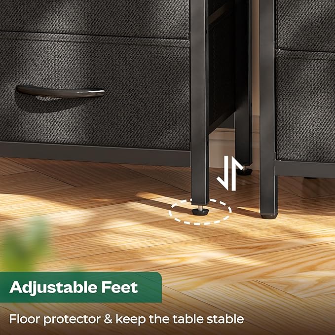 Huuger Nightstands Set of 2, 27.6 Inch End Tables with Charging Station, Fabric Drawers, Bedside Tables with USB-C Port and Outlet, Night Stands for Bedroom, Rustic Brown and Black