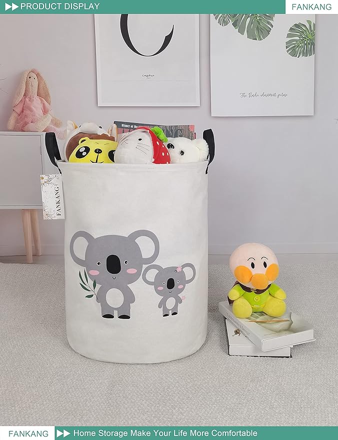 FANKANG Storage Basket, Nursery Hamper Canvas Laundry Basket Foldable with Waterproof PE Coating Large Storage Baskets for Kids Boys and Girls, Office, Bedroom, Clothes,Toys(Koala)
