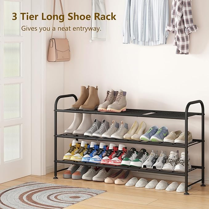 LINZINAR Shoe Rack 3 Tier Long Metal Shoe Organizer for Closet Entryway Black-NeatNest