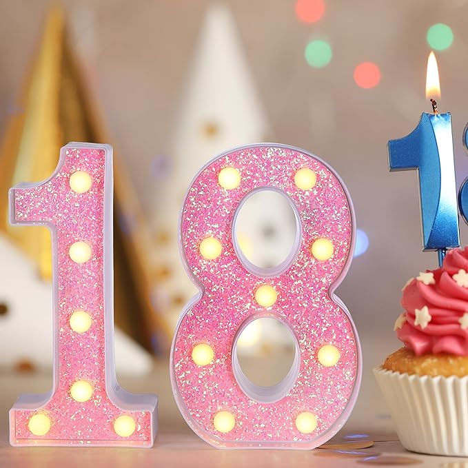 Foaky Pink Light up Letters,Pink Party Decorations,Girls Room Decor,Glitter Marquee Numbers,Alphabet Letter Sign for Night Light Birthday Party Girls Gifts, Home Bar Decoration (0)-NeatNest