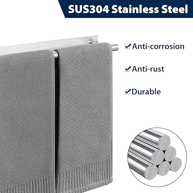 Alise Bath Towel Bars, 16 Inch Towel Hanger Towel Racks for Bathroom, SUS304 Stainless Steel Hand Towel Holder, Wall Mount with Self-Adhesive or Drilling, Nickel