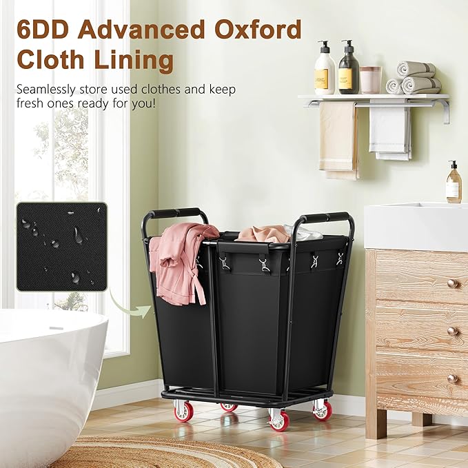 Hoctieon 2 Section Laundry Sorter Cart, 300L Rolling Hamper with Wheels, Industrial Laundry Basket Organizer, Large Dirty Clothes Hamper for Home & Hotel, Heavy Duty, Black-NeatNest