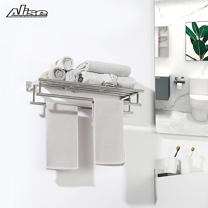 Alise Towel Rack,Towel Hanger Towel Shelf with Double Towel Bars for Bathroom Lavatory,20 Inch SUS 304 Stainless Steel Wall Mount Towel Holder,Polished Chrome