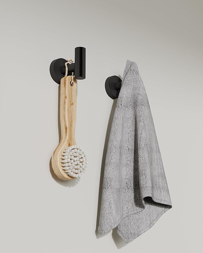 Black Bathroom Towel Hook, Coat Robe Clothes Hook for Kitchen Garage Wall Mounted 2 Pack, 304 Stainless Steel, Heavy Duty Door Hanger, Cabinet Closet Wall Hook for Hotel Pool (Matte Black)