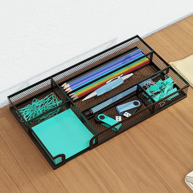 Desk Drawer Organizer, Small Metal Mesh Drawer Organizer Tray, Office Pencil Drawer Organizer Accessories for Desktop, Bathroom, Kitchen, Makeup, Vanity-NeatNest