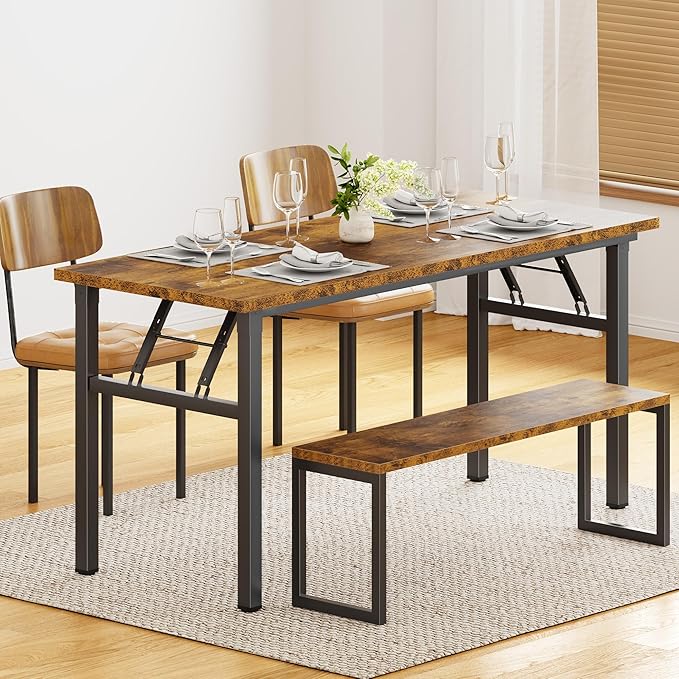 DlandHome Folding Table Computer Desk 62 Inches Workstation Table Conference Table Home Office Desk Fully Assembled Retro and Black Frame-NeatNest