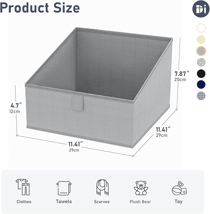 DIMJ Storage Bins for Closet, Trapezoid Storage Bins with Front Handle, Fabric Storage Baskets for Shelves, Line Closet Organizers for Toys, Boooks, Clothes, 6 Packs (Grey)-NeatNest