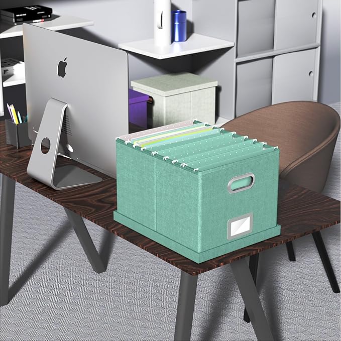 Oterri File Storage Organizer - Portable File Box with Lid, Fits Letter/Legal File Folders, Easy Slide Durable Hanging File Box for Office/Decor/Home, Bright Green