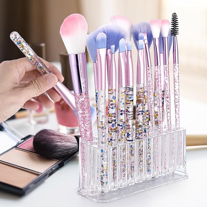 3 Pcs Clear Acrylic Makeup Eyeliner Lip Liner Holder Organizer, 26 Spaces Storage 20 Standard 6 Jumbo Cosmetic Pencil Makeup Display Case Refillable Container Clear Cosmetic Storage Display Holder-NeatNest