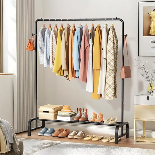 Clothes Rack With Storage Shelves: Metal Clothing Rack for Hanging Clothes, Garment Rack for Bedroom, Laundry, Living Room, Black-NeatNest
