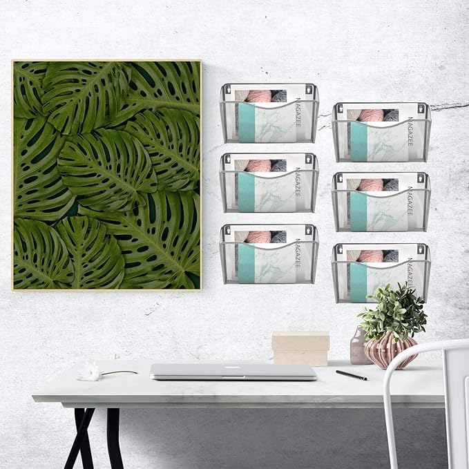 EASEPRES 6 Single Pocket Mesh Hanging File Organizer, Vertical Wall Mounted Magazine File Holder, Mount Basket Mail Paper Document Folder Organizing for Office, Home and School, Silver
