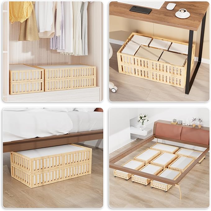 Bamboo Under Bed Storage with Wheels (2-Pack) – Rolling Underbed Shoe Organizer Box for Shoes, Blankets, Toys, Clothes Container Space-Saving Organizer Bins for Bedroom, Closet, Dorm, Nursery-NeatNest