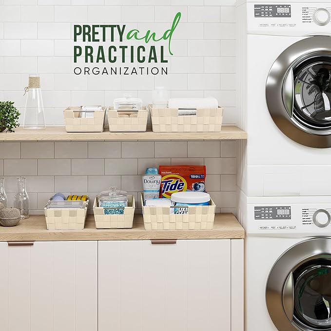 Baskets For Organizing Set Of 9 Cream - Storage Baskets For Shelves - Perfect Closet Organizer Bins, Bathroom Basket, and Pantry Basket - Small Storage Bins For Shelves - Bin For Organization-NeatNest